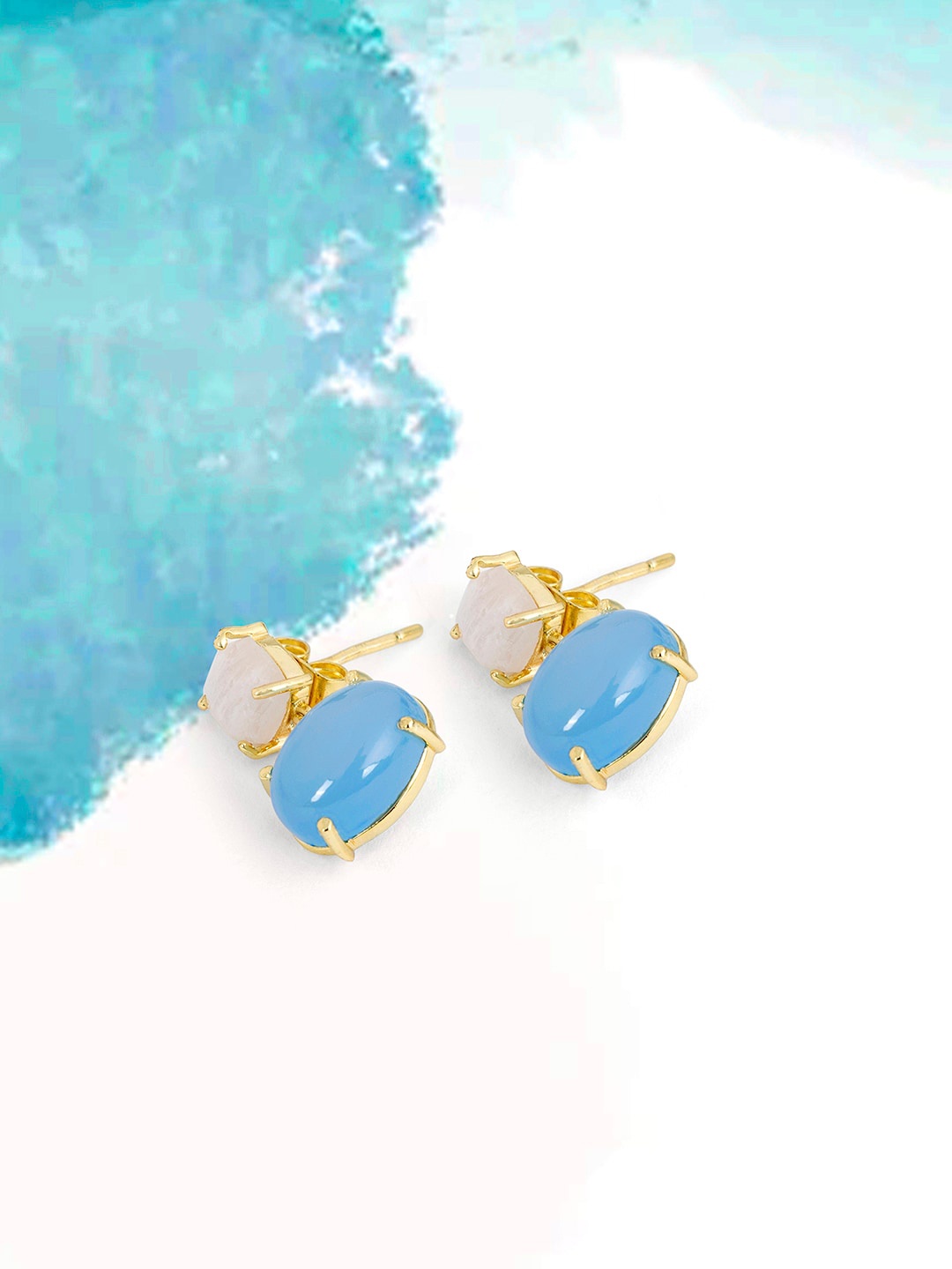 

Mikoto by FableStreet Gold-Plated Moonstone & Blue Chalcedony Studs Earrings