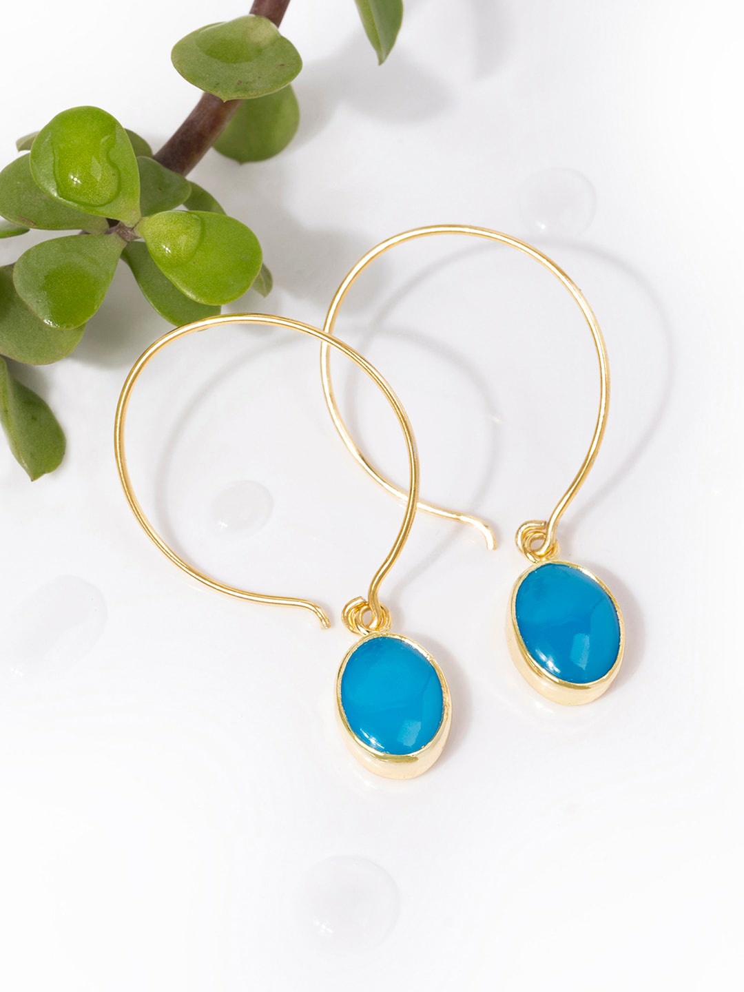 

March by FableStreet Gold-Plated Blue Chalcedony Hoop Earrings