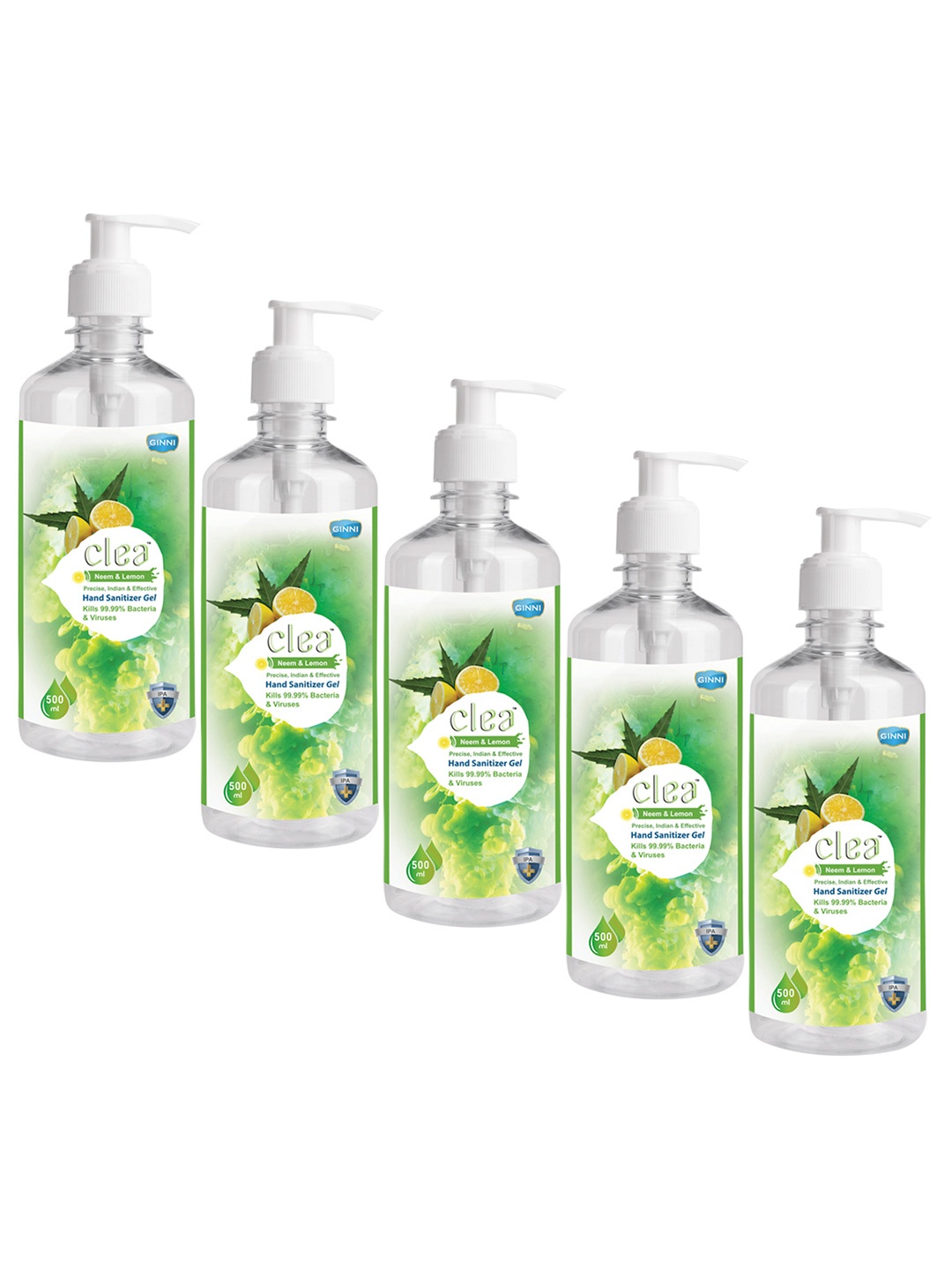 

Clea Set of 5 Neem & Lemon Hand Sanitizer 500 ml each, Green
