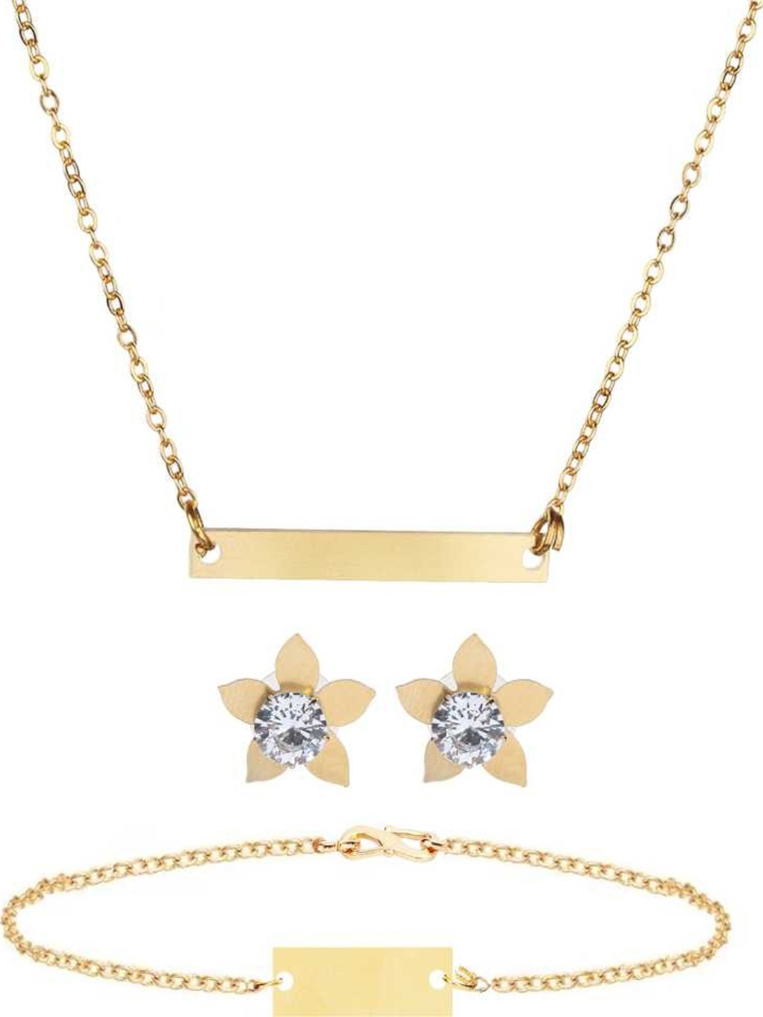 

Goldnera Gold-Plated White Stone Studded Jewellery Set