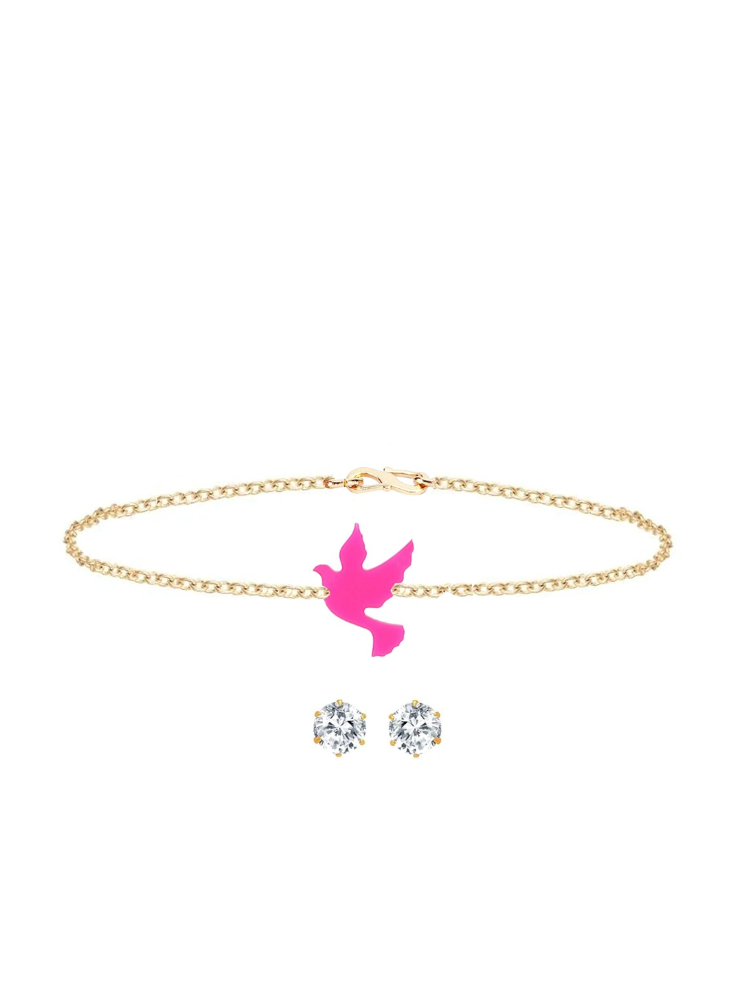 

Goldnera Women Pink Flying Bird Bracelet With Shinny Ear Stud Jewellery Set