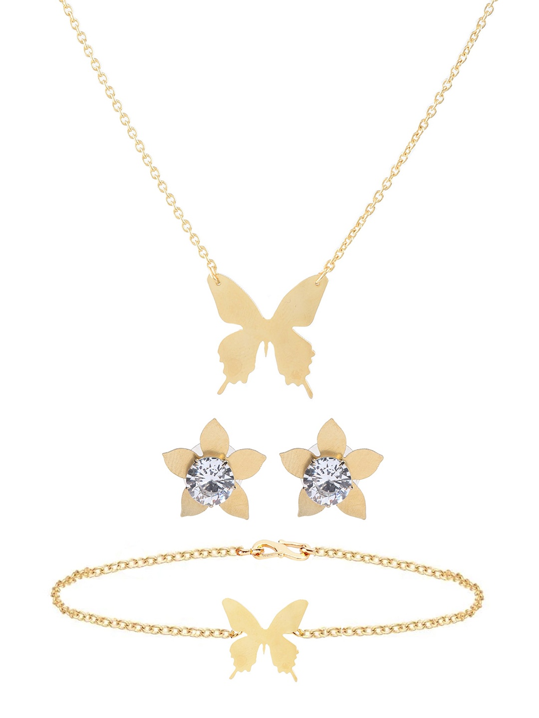 

Goldnera Women Gold-Plated White Stone Studded Jewellery Set