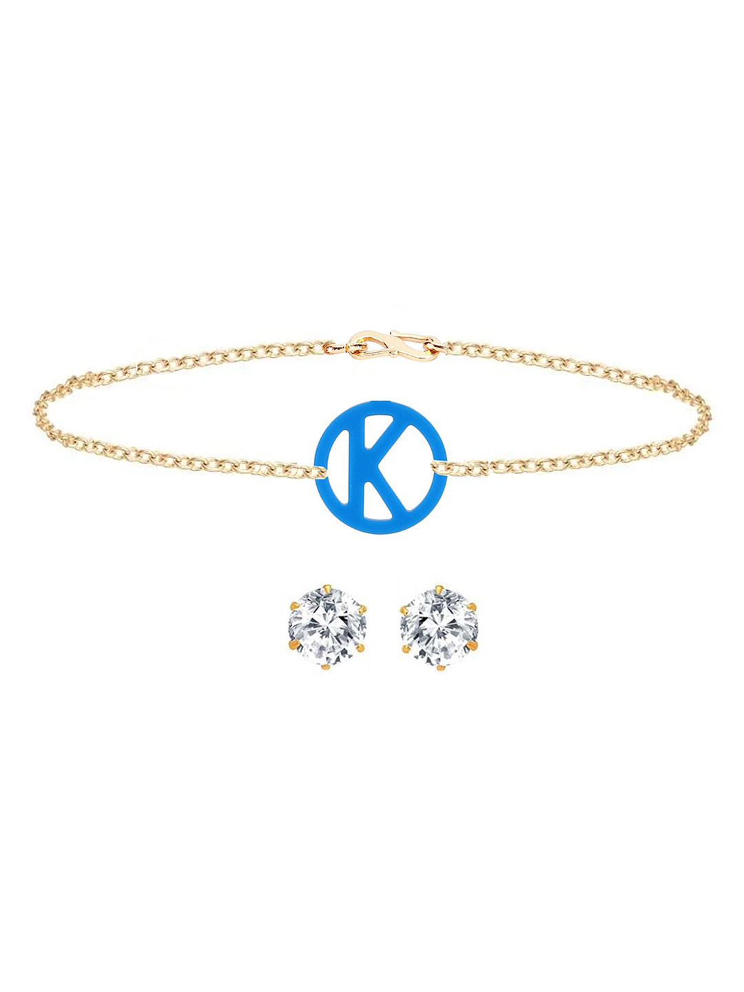 

Goldnera Gold-Plated Blue & White Stone Studded Jewellery Set