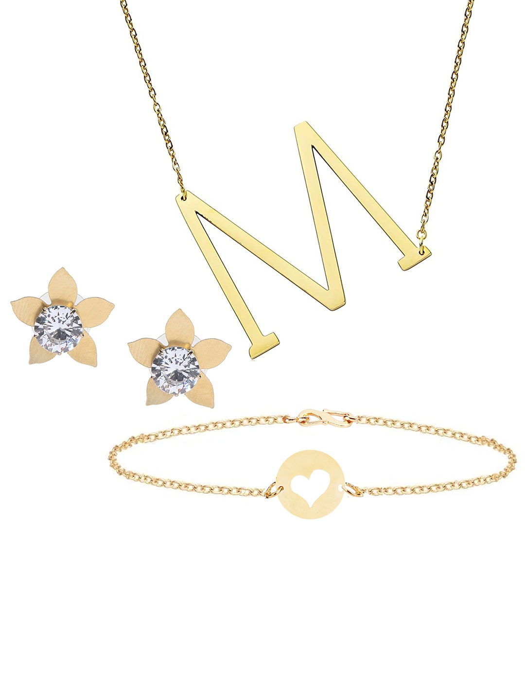

Goldnera Women Gold-Plated White Stone Studded Jewellery Set
