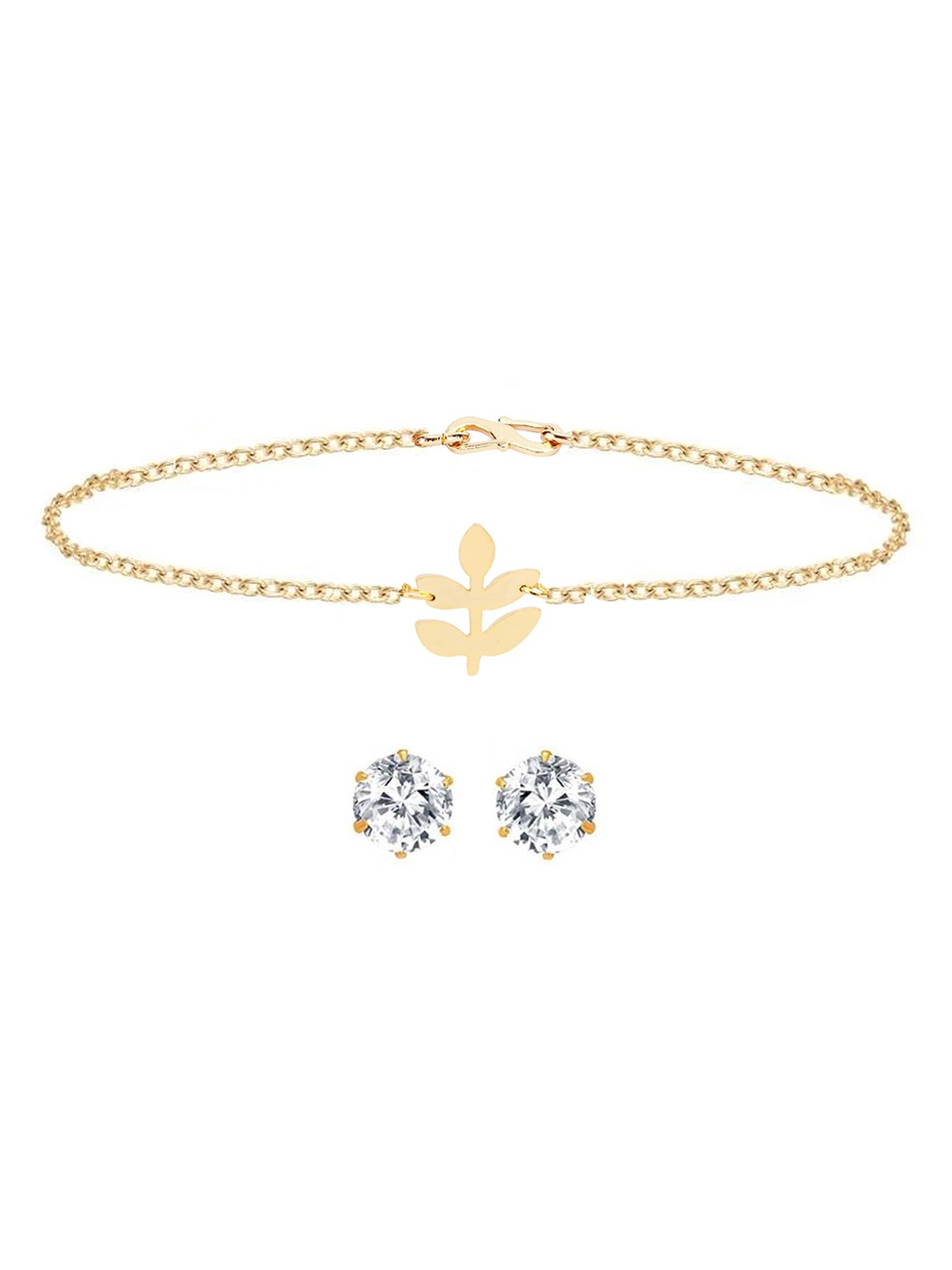 

Goldnera Gold-Plated Leaf Bracelet With Shinny Ear Stud