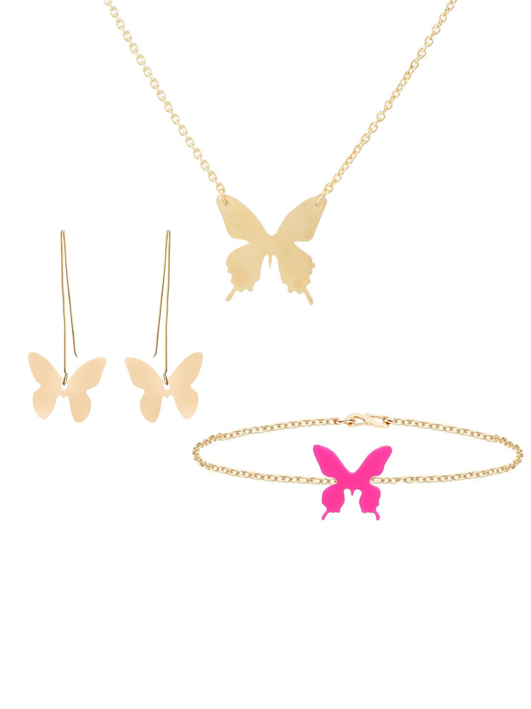 

Goldnera Women Gold-Plated Pink Butterfly Jewellery Set