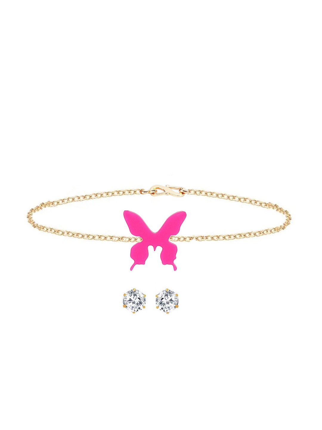 

Goldnera Gold-Plated Pink & White Stone Studded Jewellery Set