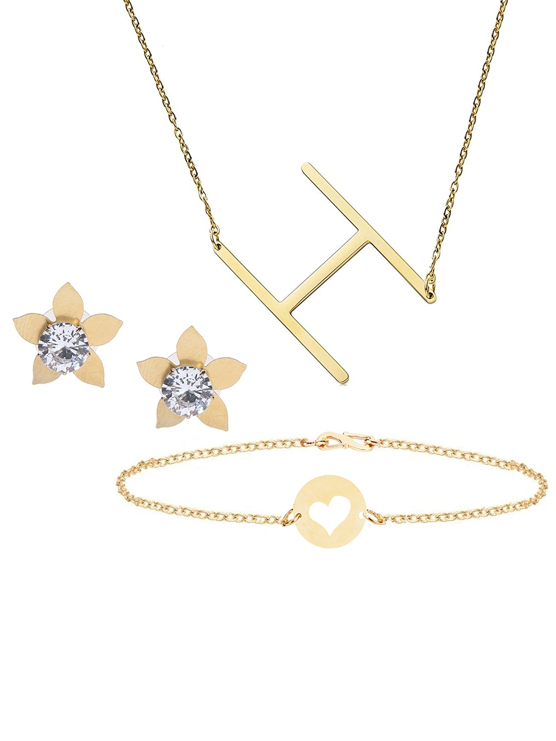 

Goldnera Gold-Plated White Stone Studded Jewellery Set