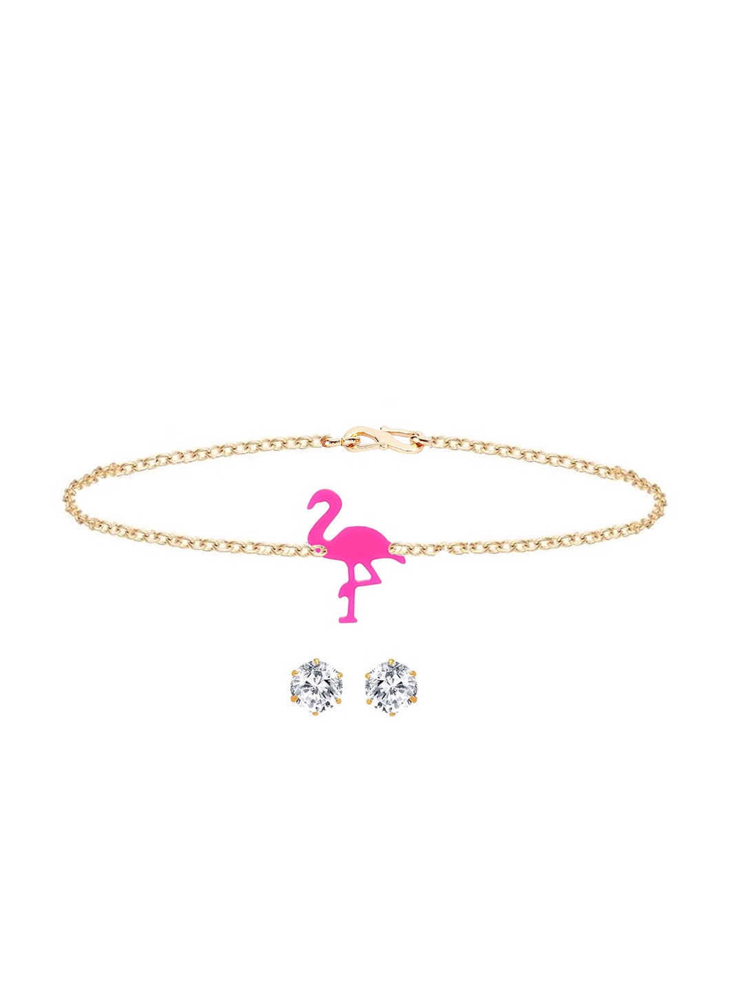 

Goldnera Gold-Plated Pink & White Stone Studded Handcrafted Jewellery Set