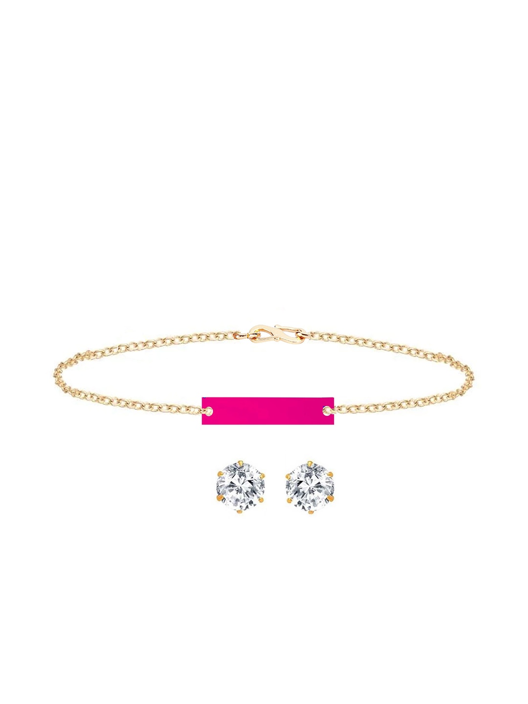 

Goldnera Women Gold-Plated Acrylic Pink Bar Bracelet & Earrings