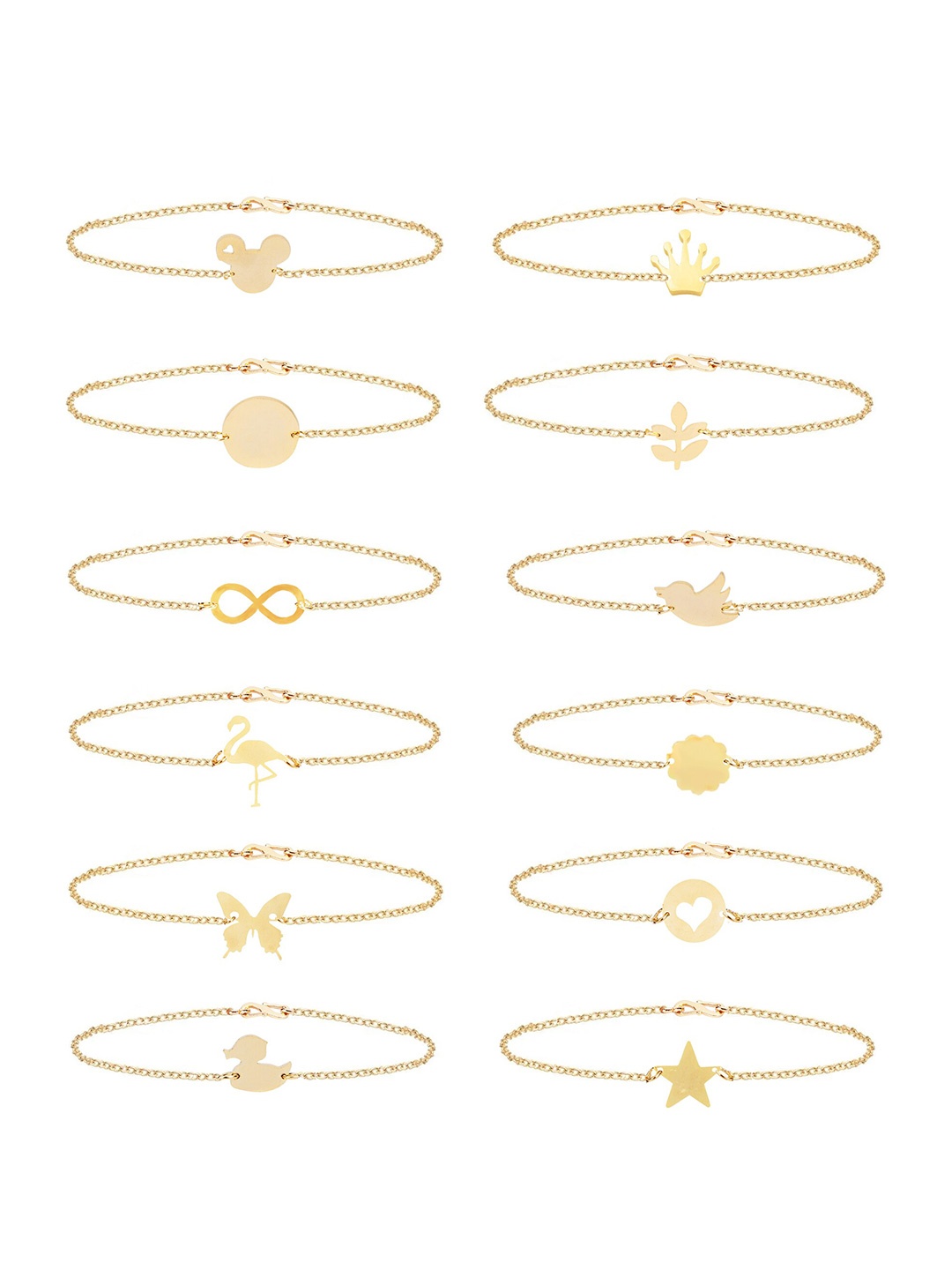 

Goldnera Women Set of 10 Gold-Plated Brass Charm Bracelet