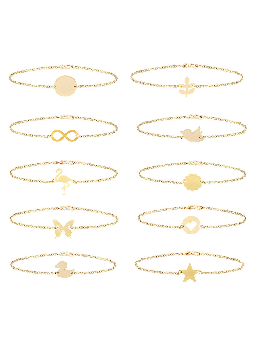 

Goldnera Women Pack Of 10 Gold-Plated Charm Bracelet