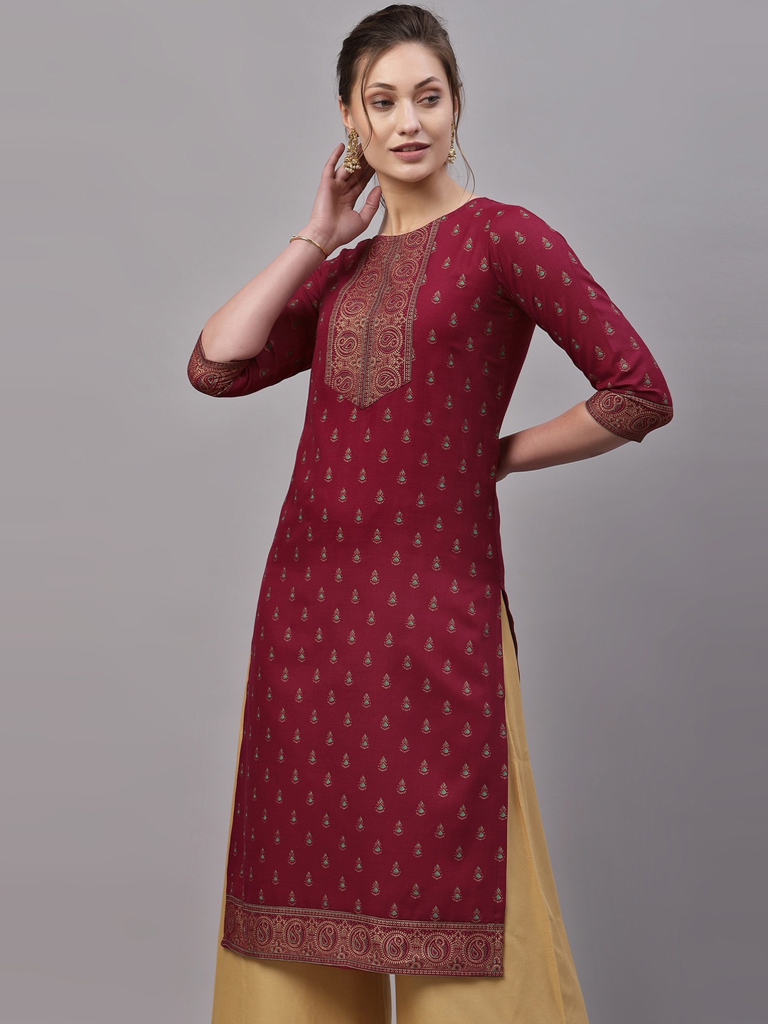 

KALINI Women Maroon Paisley Printed Straight Kurta
