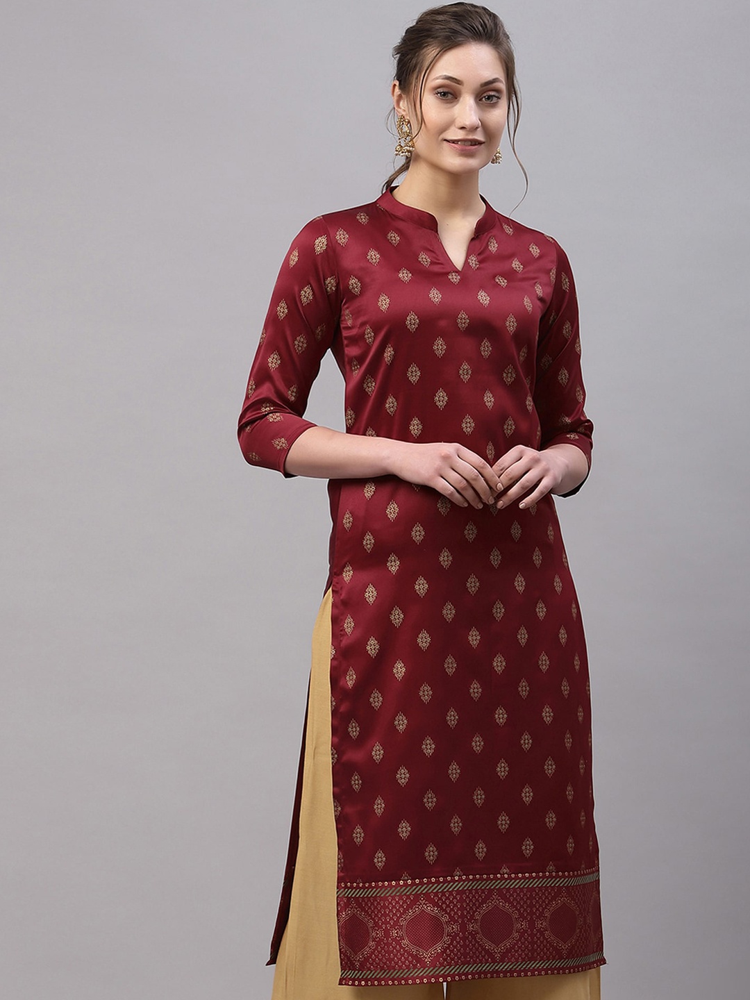 

KALINI Women Maroon Ethnic Motifs Printed Satin Kurta