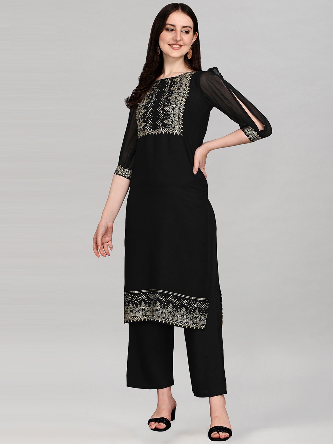 

KALINI Women Black Ethnic Motifs Printed Kurta