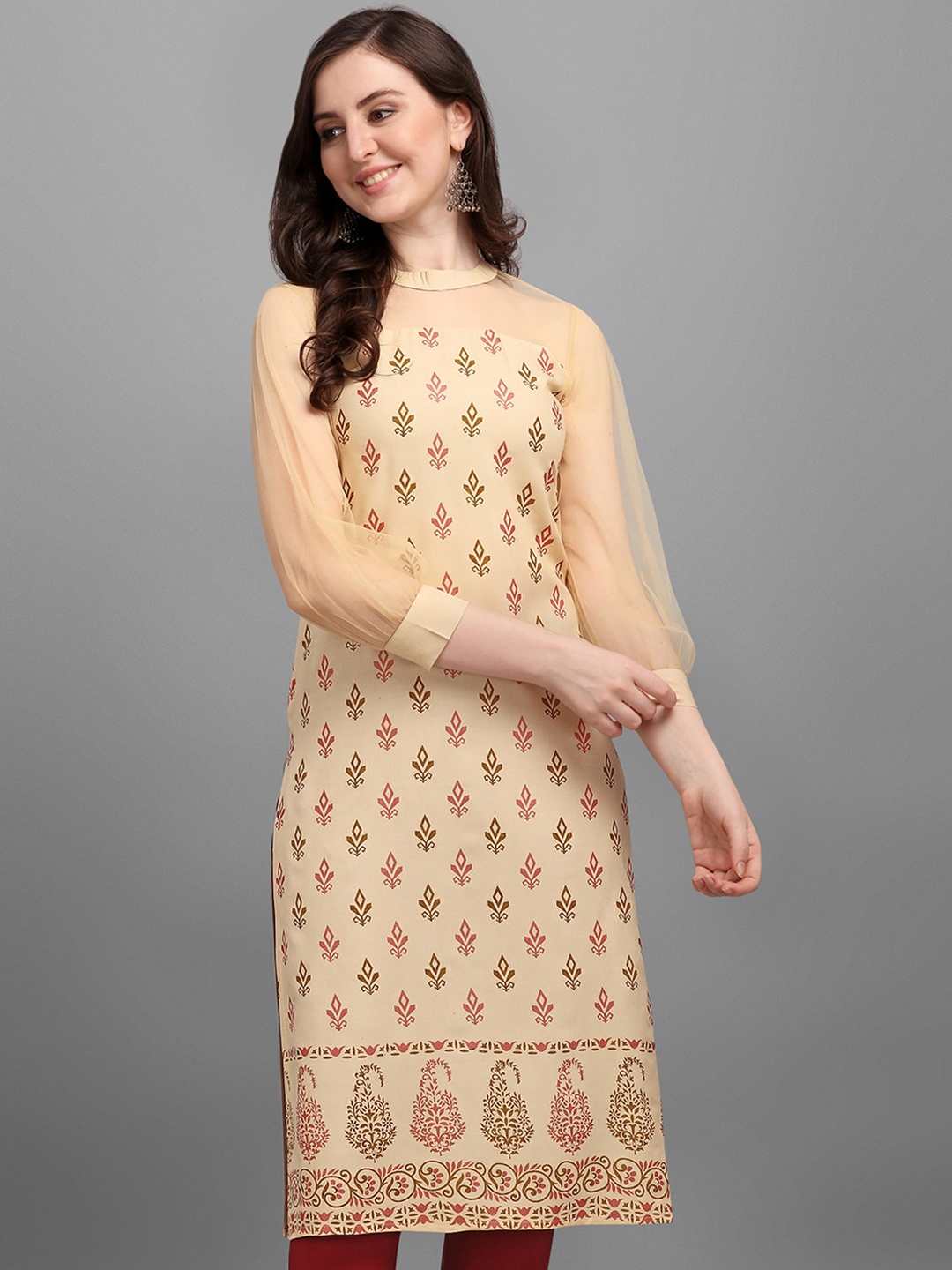 

KALINI Women Cream-Coloured Floral Printed Kurta