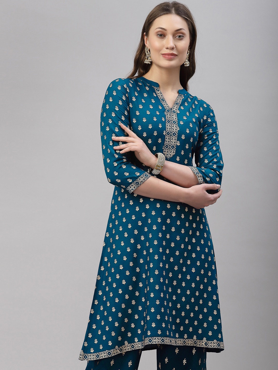 

KALINI Women Teal Blue Floral Printed A-line Kurta