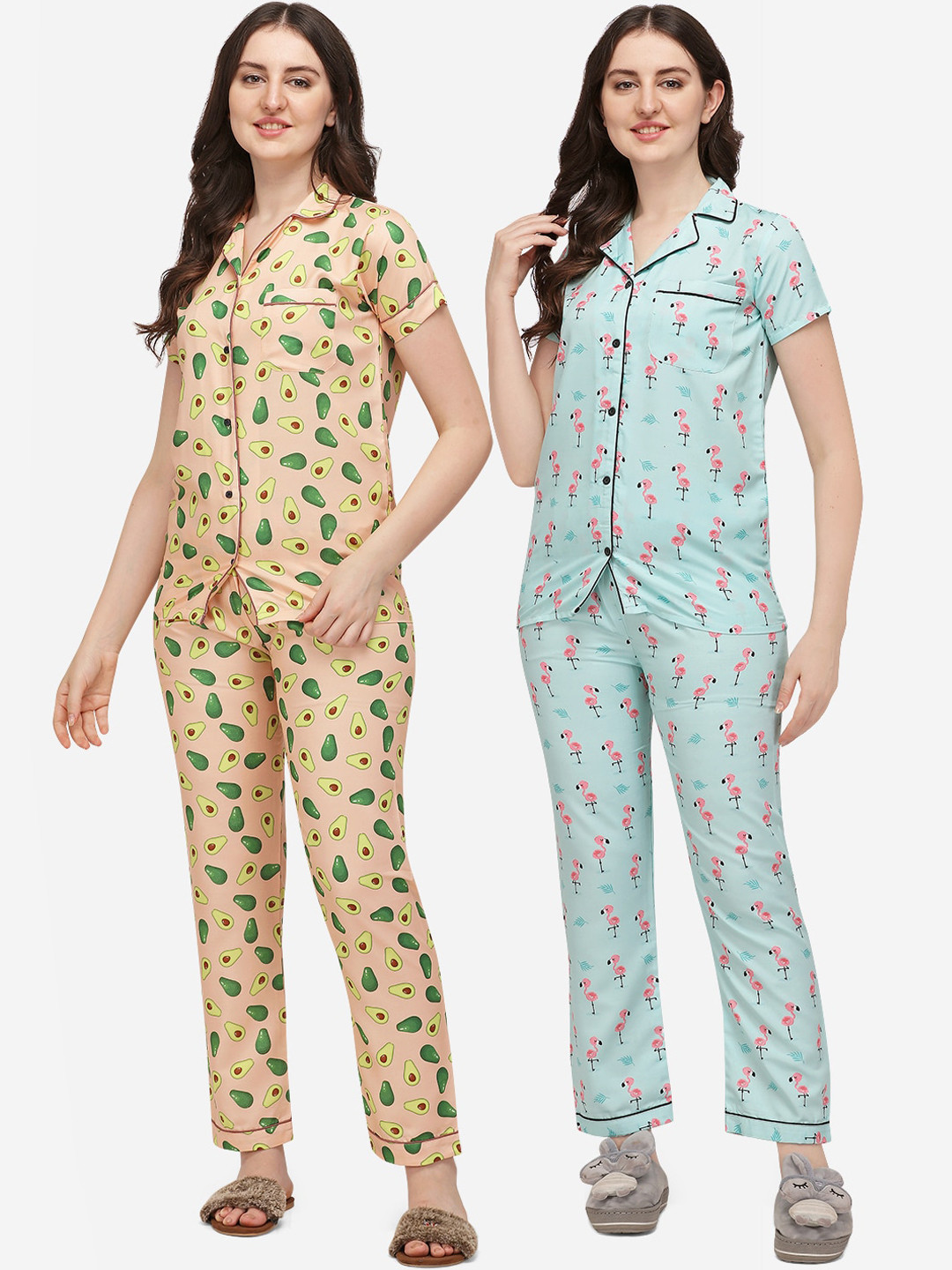 

House of JAMMIES Women Pack of 2 Printed Pure Cotton Night suit, Yellow