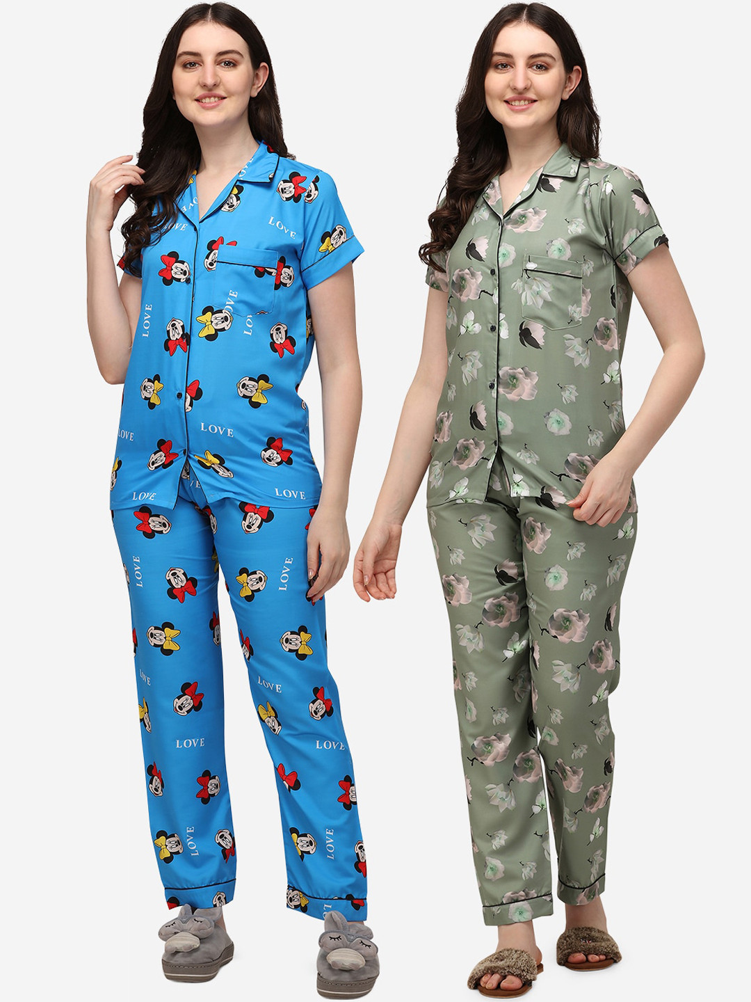 

House of JAMMIES Pack Of 2 Blue & Grey Mickey Mouse Printed Night Suit