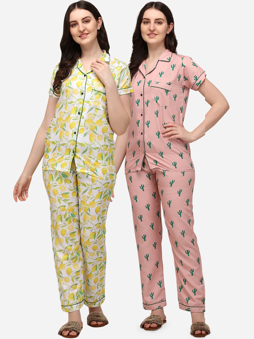 

House of JAMMIES Women Pack Of 2 Printed Night suit HOJ-7786-7789_S, Peach