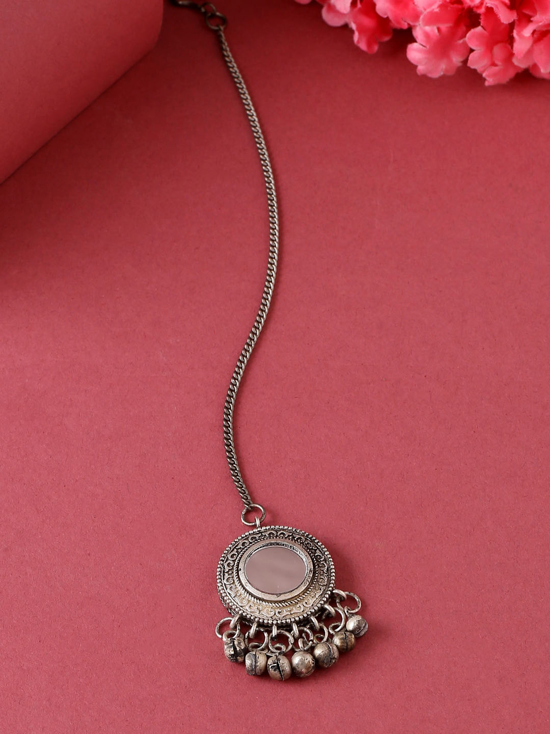 

VIRAASI Silver-Plated Oxidised Mirror Work Maangtikka