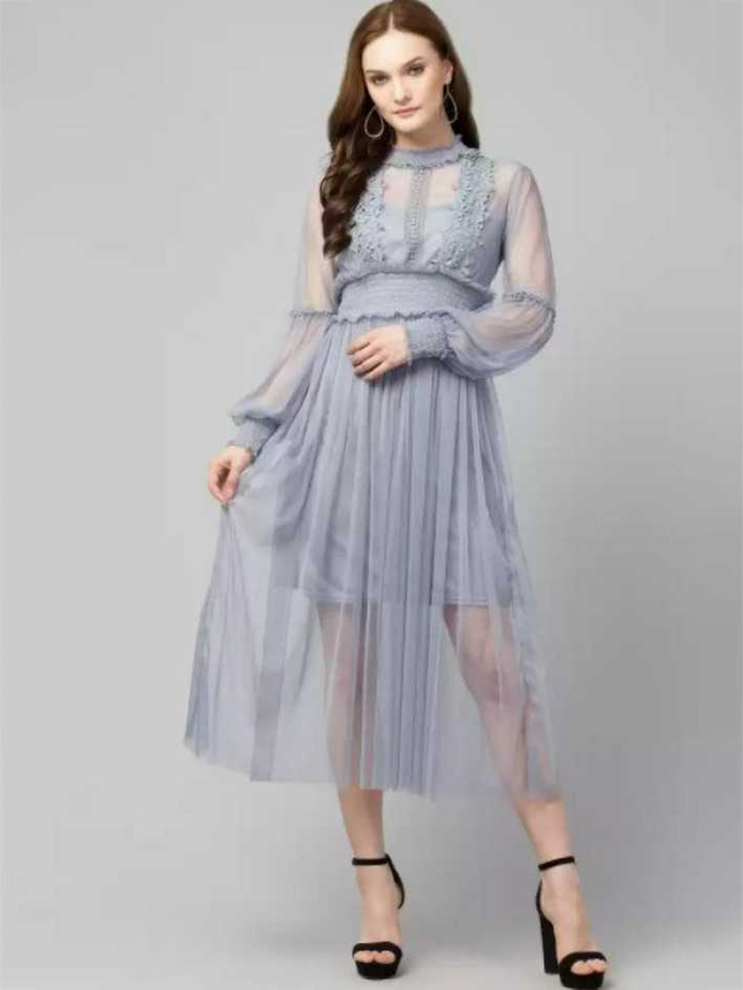 

La Aimee Women Grey Solid High Neck Fit & Flare Dress