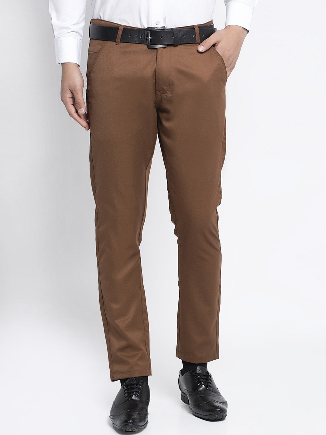 

JAINISH Men Brown Smart Tapered Fit Formal Chinos Trousers