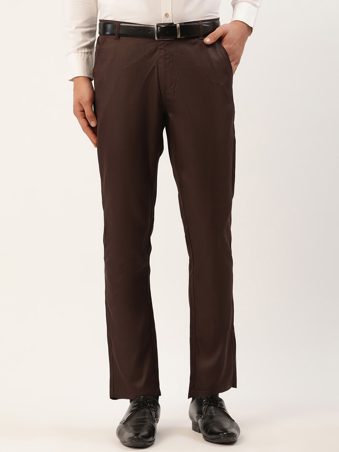 

JAINISH Men Brown Checked Smart Slim Fit Trousers