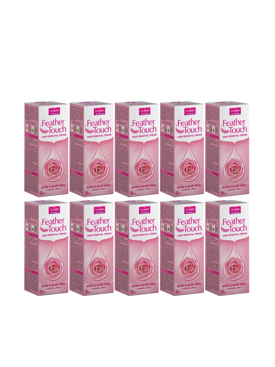 

VI-JOHN Set of 10 Feather Touch Rose & Aloevera Hair Removal Cream 40 g Each, Pink