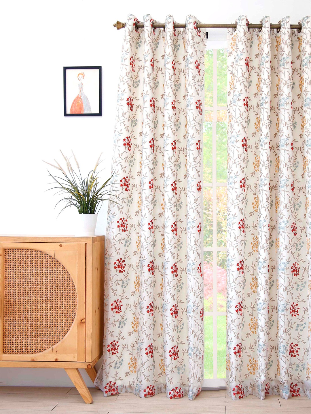 

Ariana Red & White Floral Room Darkening Single Long Door Curtain