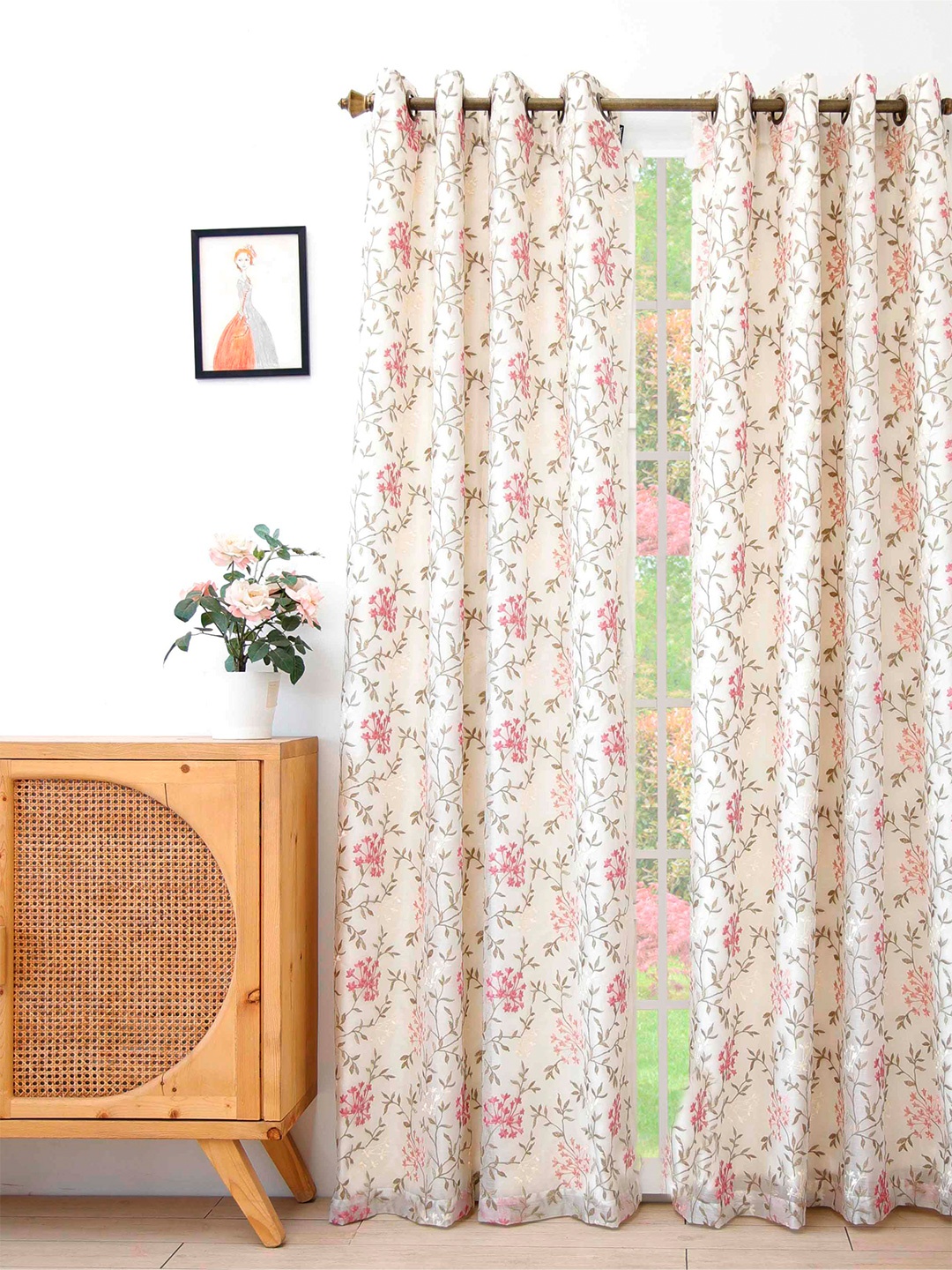

Ariana Pink & White Floral Room Darkening Door Curtain