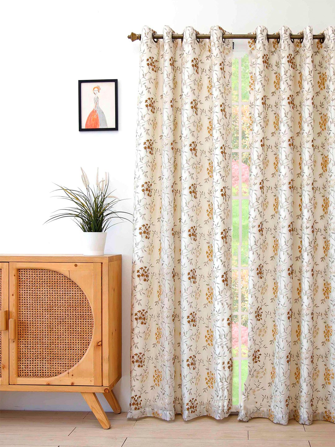 

Ariana Mustard & White Floral Room Darkening Long Door Curtain