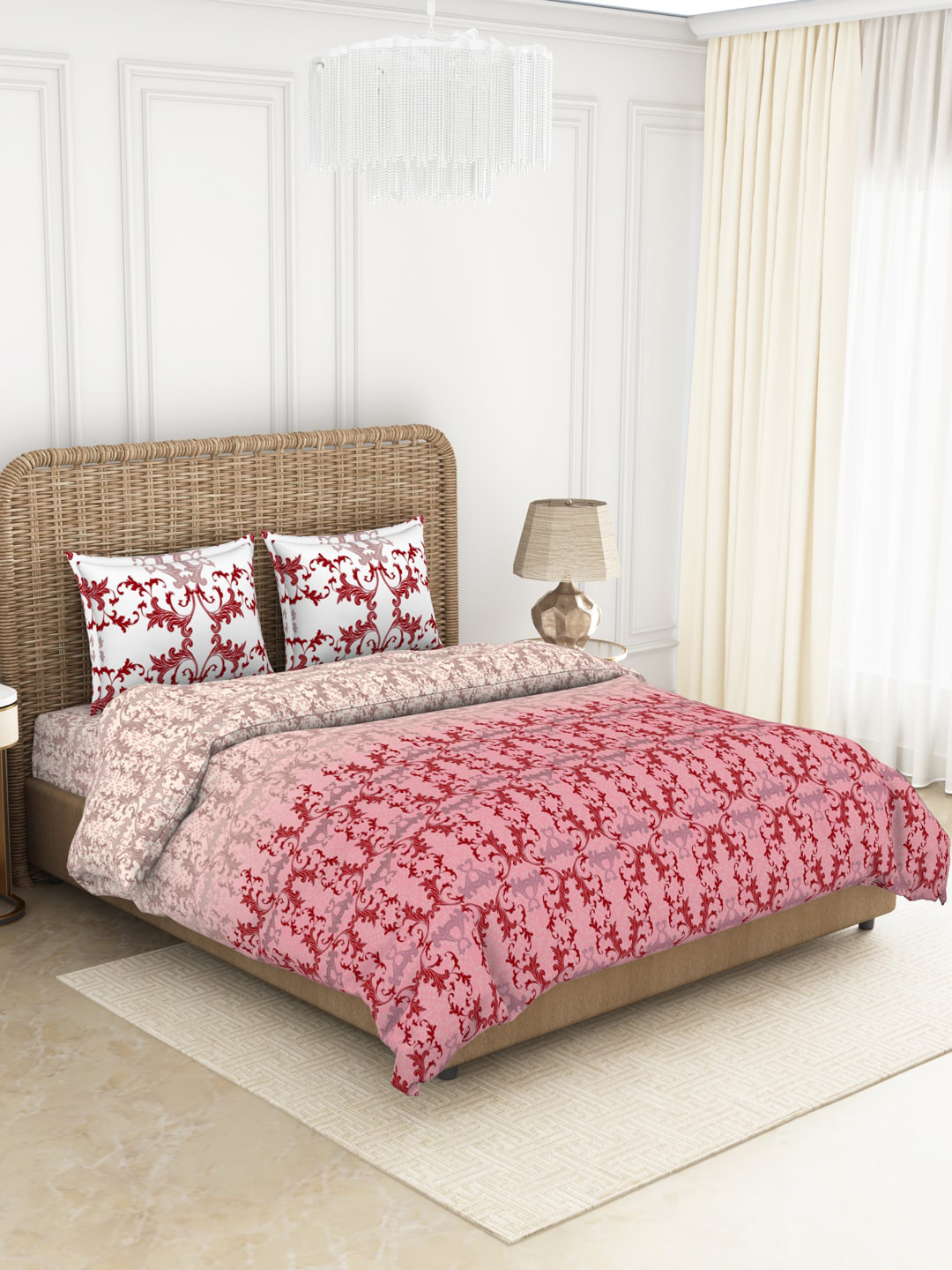 

SPACES Red Printed Double King Pure Cotton Bedding Set