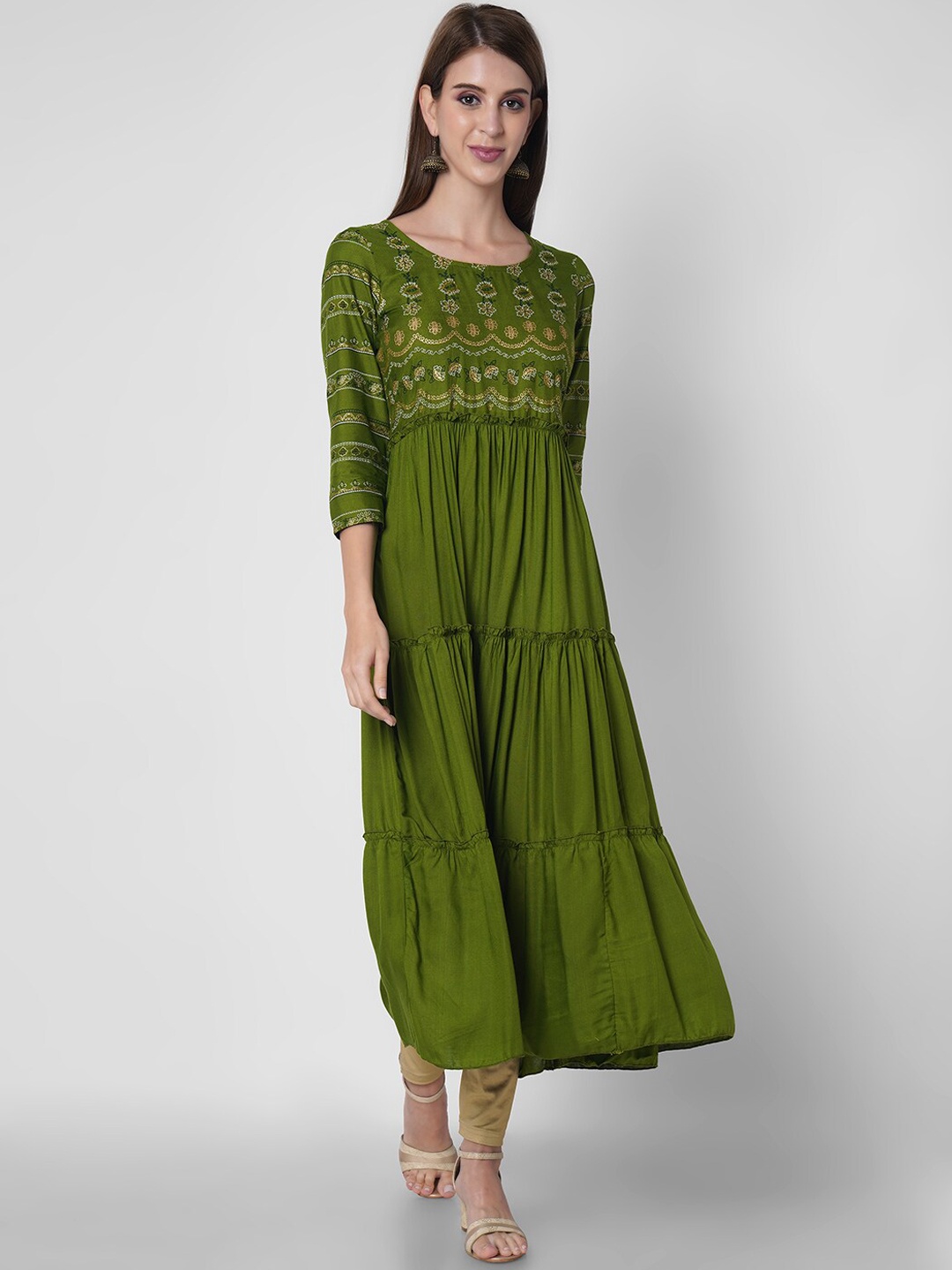 

ORTANGE Women Green Anarkali Kurta