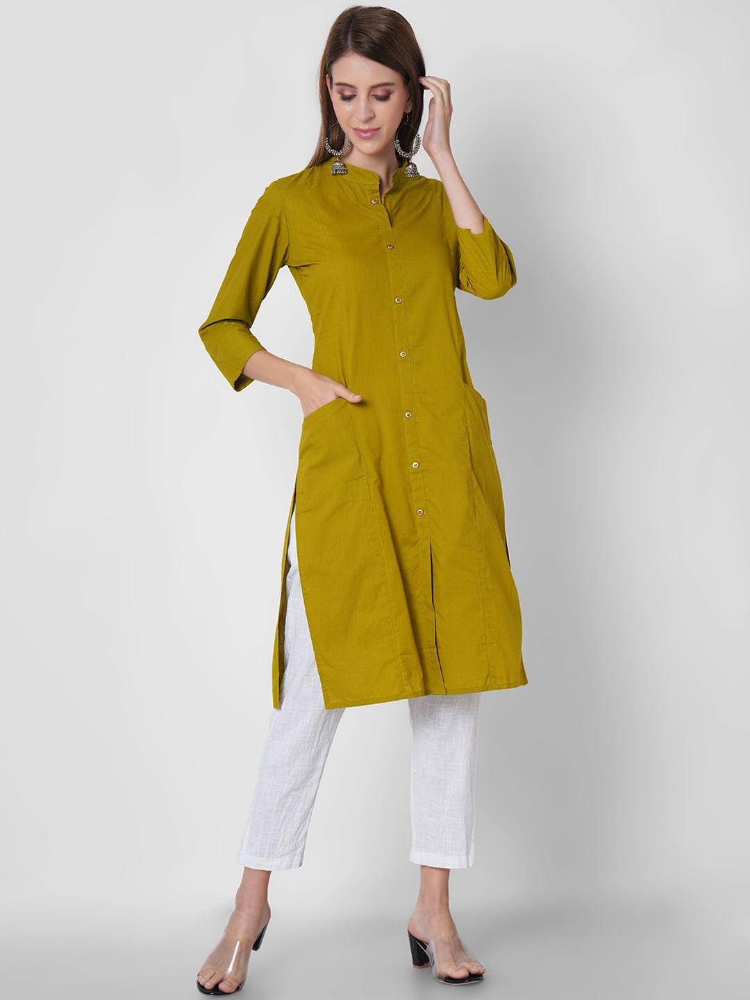 

ORTANGE Green Thread Work Solid Kurta