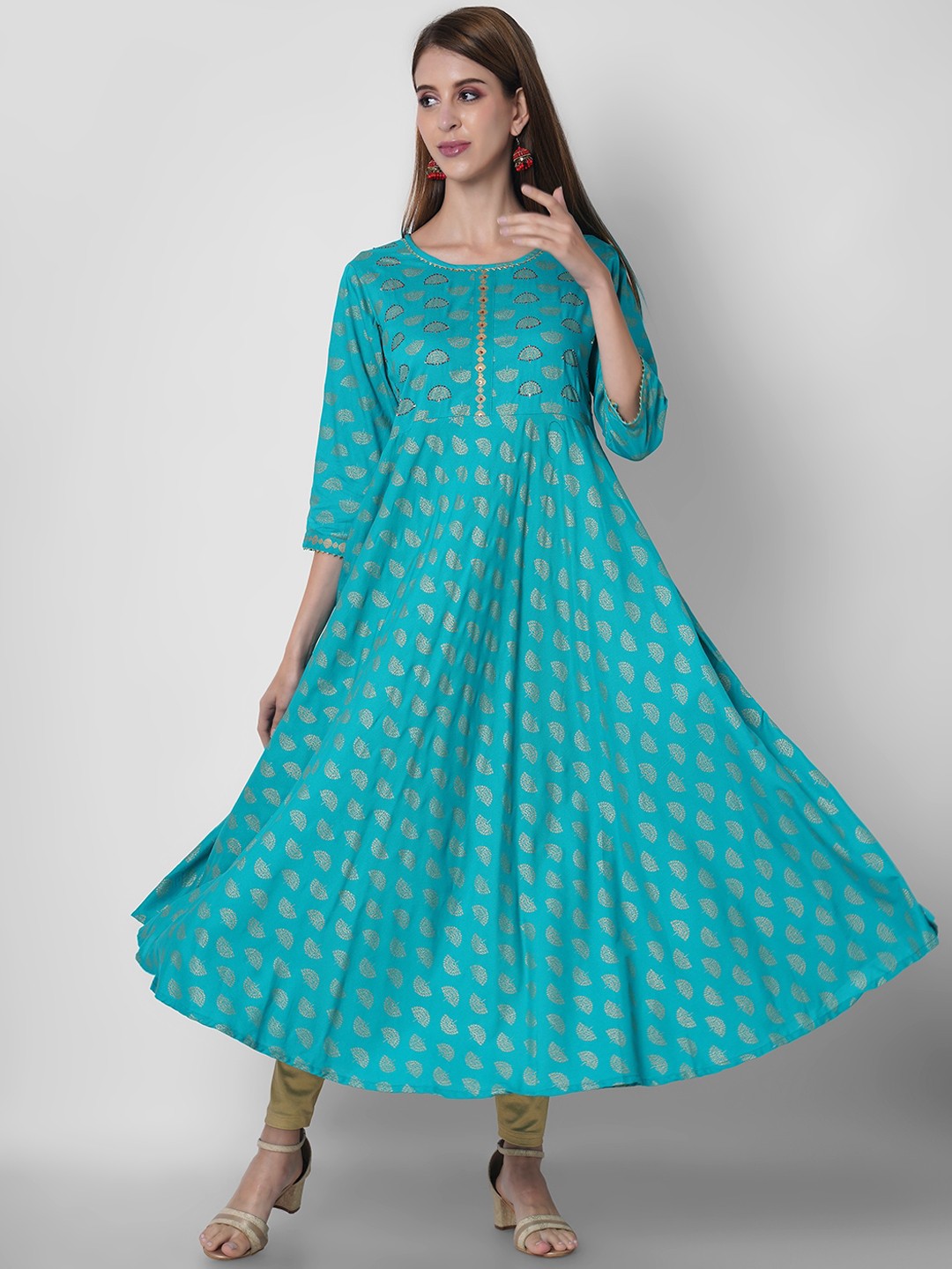 

ORTANGE Women Sea Green Ethnic Motifs Handloom Anarkali Kurta