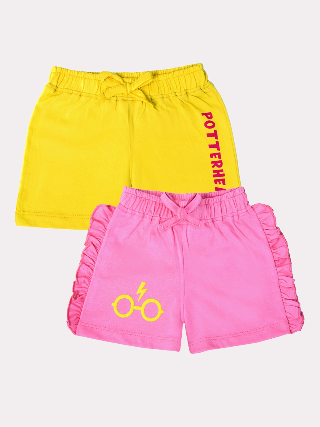 

YK Warner Bros Infant Girls Pack Of 2 Pink & Yellow Harry Potter Printed Ruffle Shorts