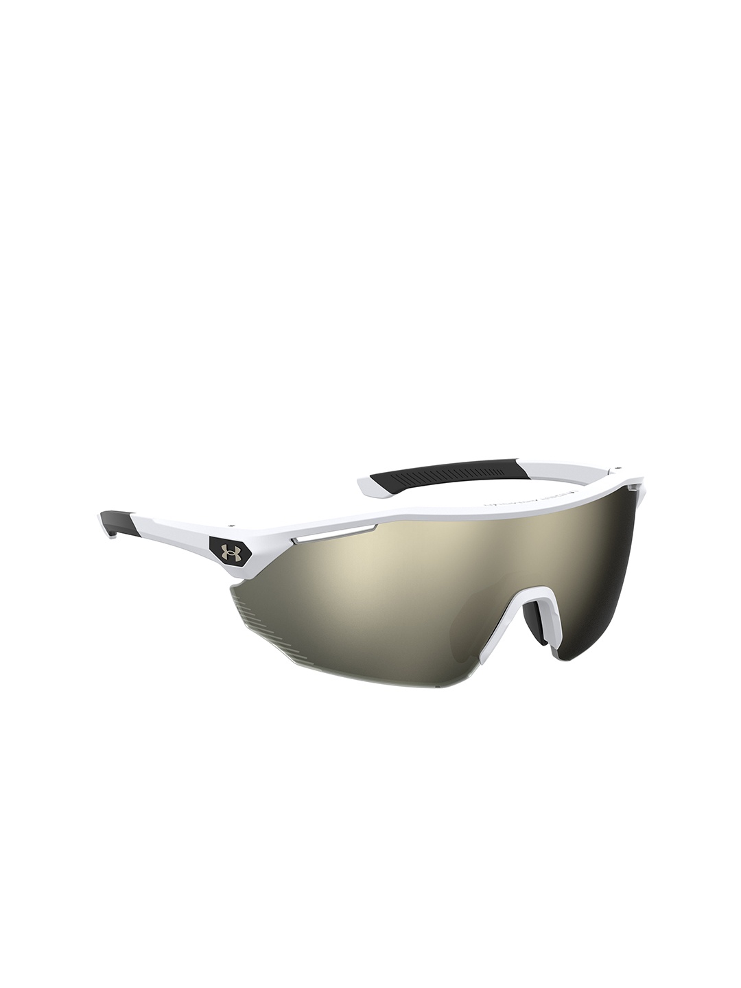 

UNDER ARMOUR Men Clear Lens & White Half Rim Shield Sunglasses, Silver