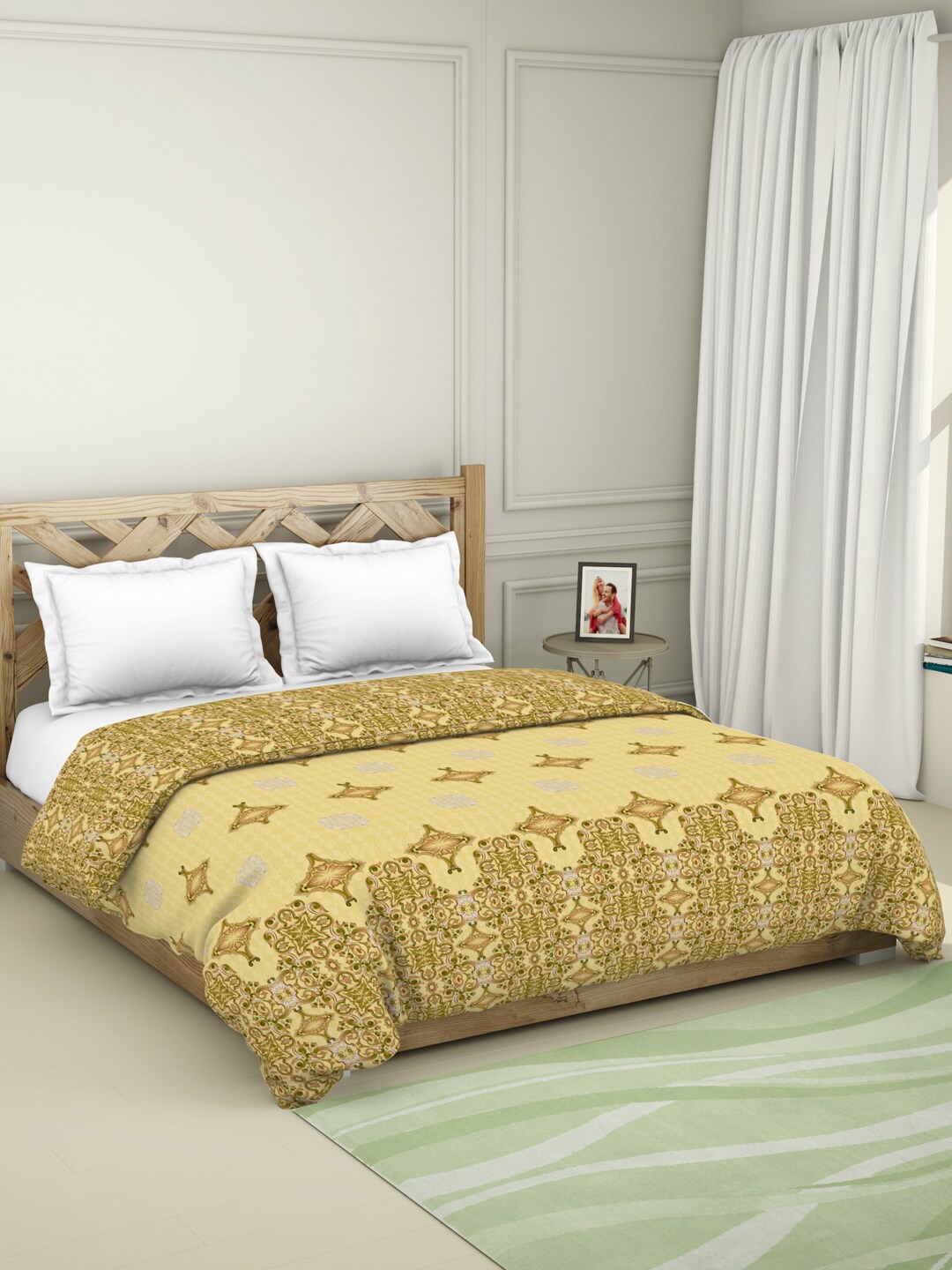 

SPACES Yellow & Green Ethnic Motifs AC Room 150 GSM Double Bed Quilt
