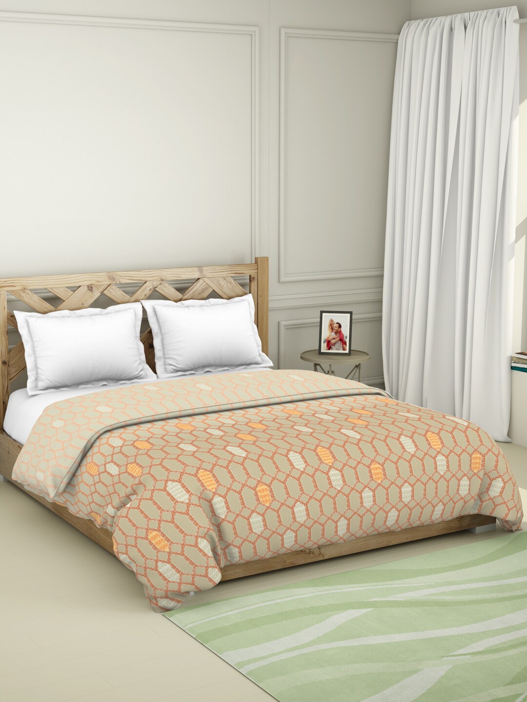 

SPACES Orange & Grey Geometric AC Room 150 GSM Double Bed Quilt