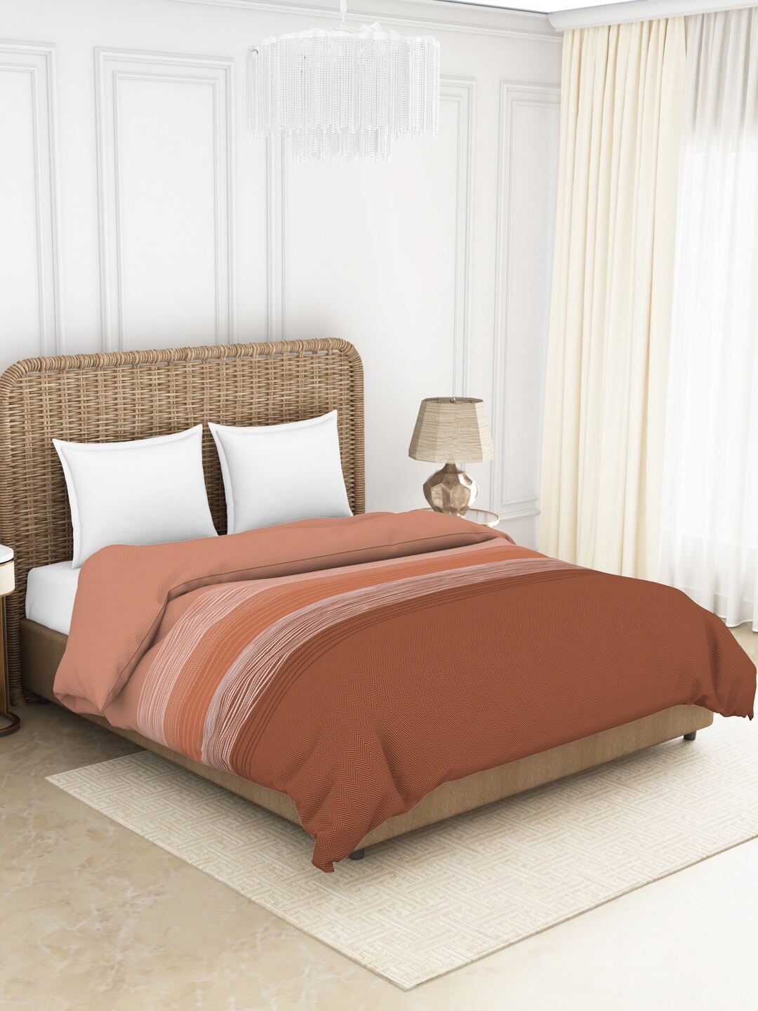 

SPACES Orange & White Striped AC Room 150 GSM Double Bed Quilt