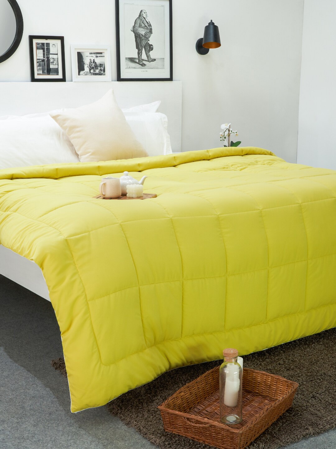

SPACES Yellow Checked Microfiber AC Room Double Bed Quilt