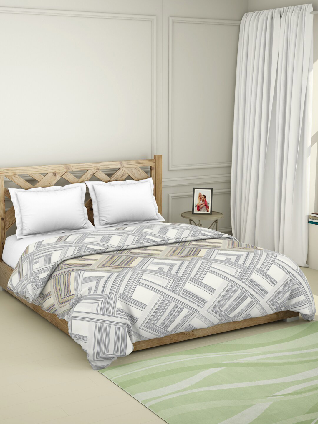 

SPACES Grey & Off White Striped AC Room 150 GSM Double Bed Quilt