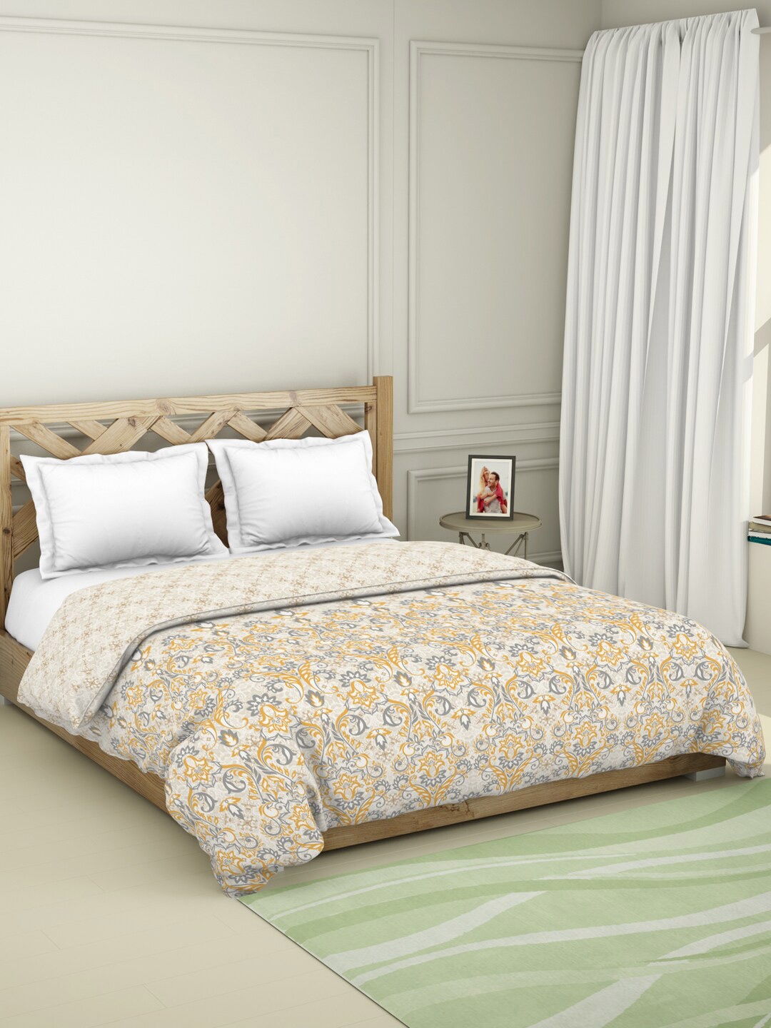 

SPACES Yellow & Grey Floral AC Room 150 GSM Double Bed Quilt