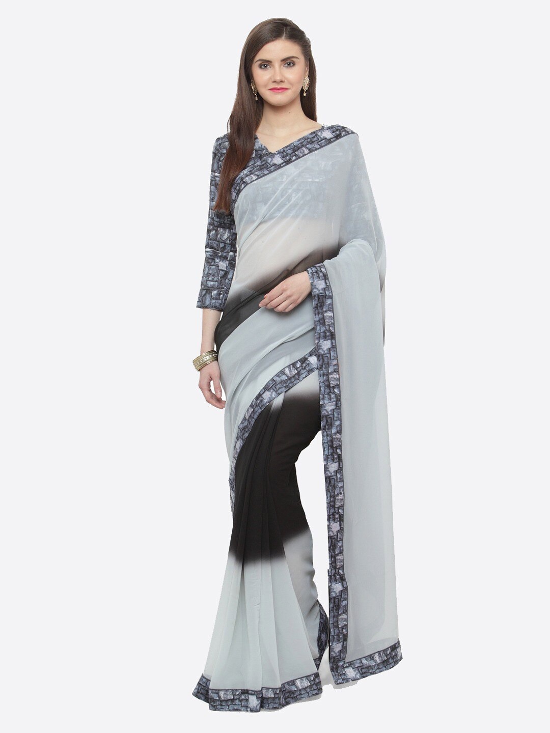 

Mitera Black & Grey Pure Georgette Printed Saree