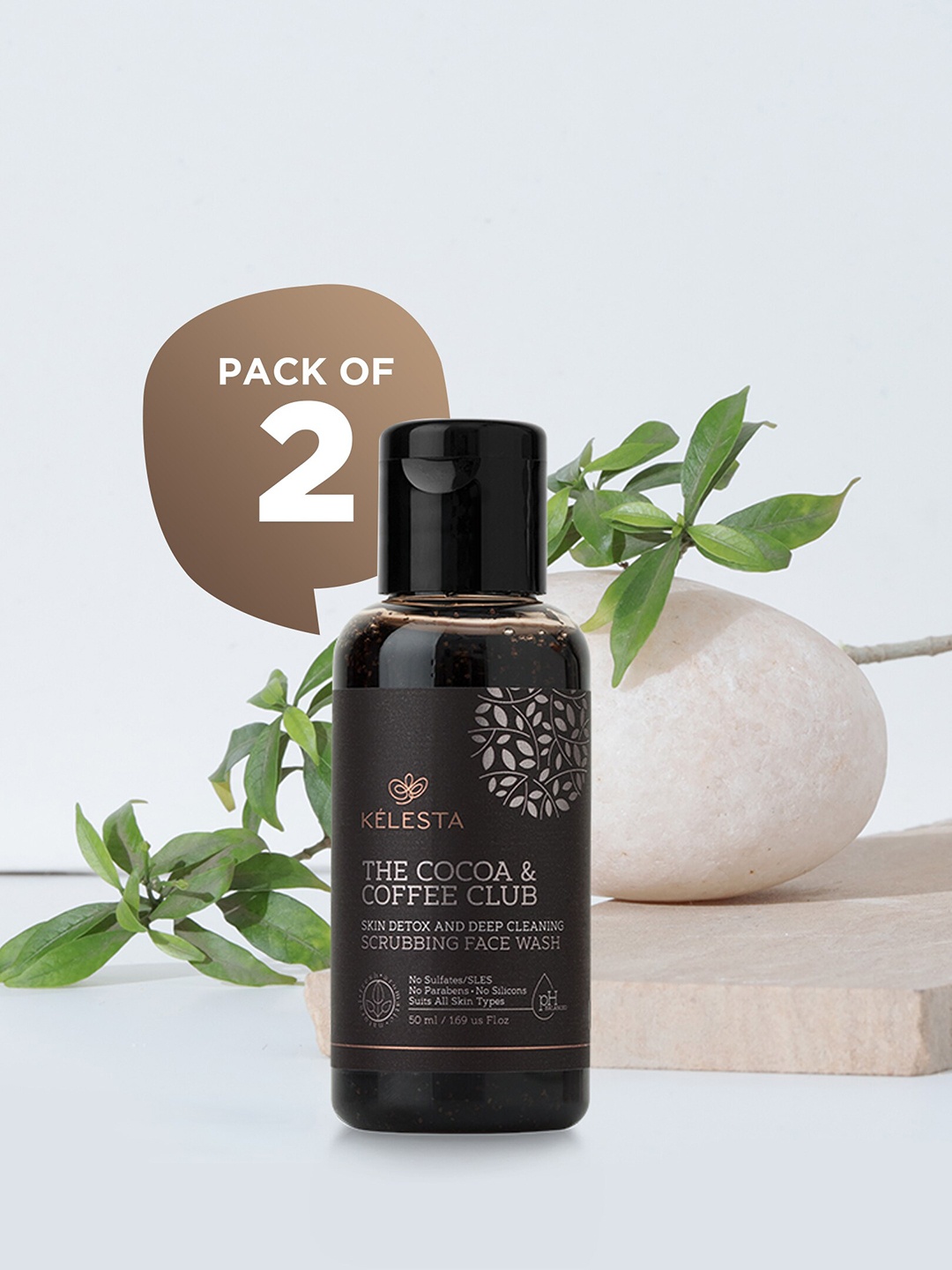 

KELESTA Set of 2 Cocoa & Coffee Club Skin Detox & Deep Cleaning Face Washes - 50ml each, Brown