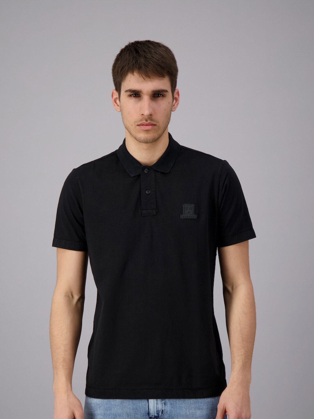 

FREESOUL Men Black Polo Collar T-shirt