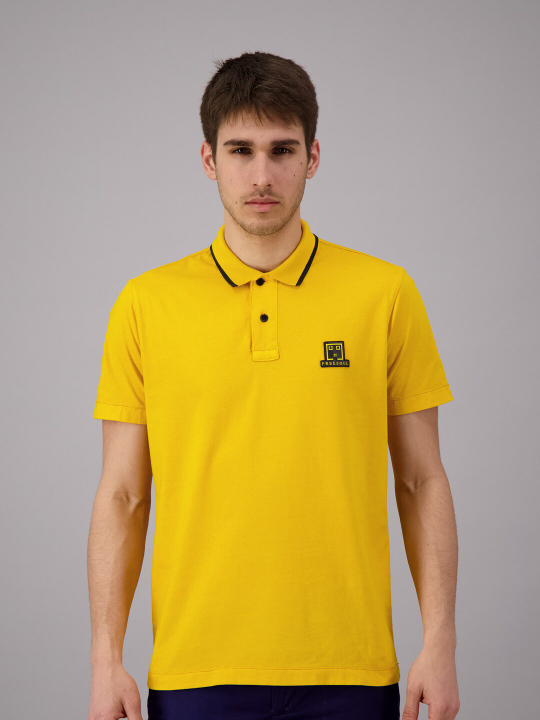 

FREESOUL Men Yellow Polo Collar Pure Cotton T-shirt