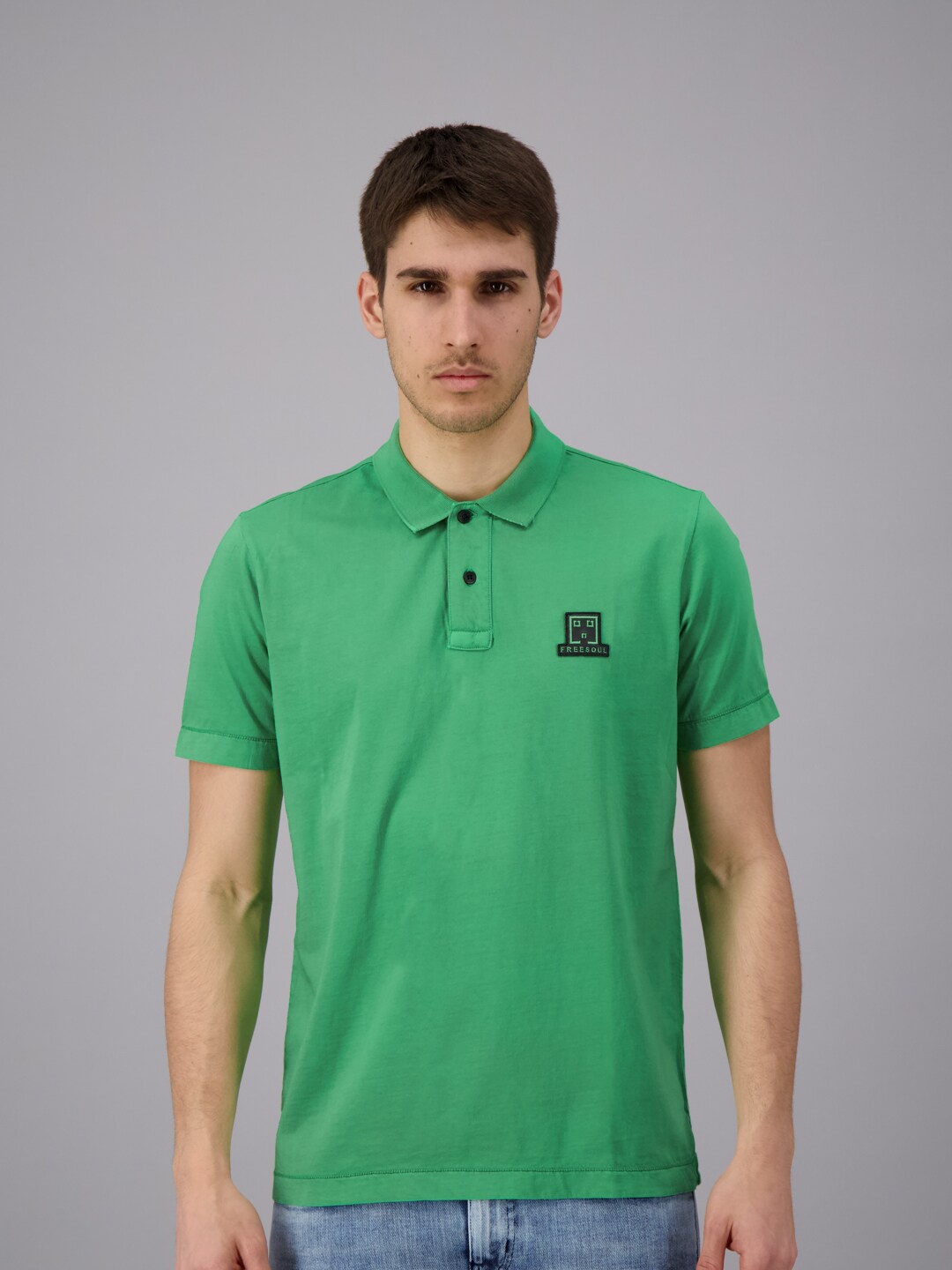 

FREESOUL Men Green Polo Collar T-shirt