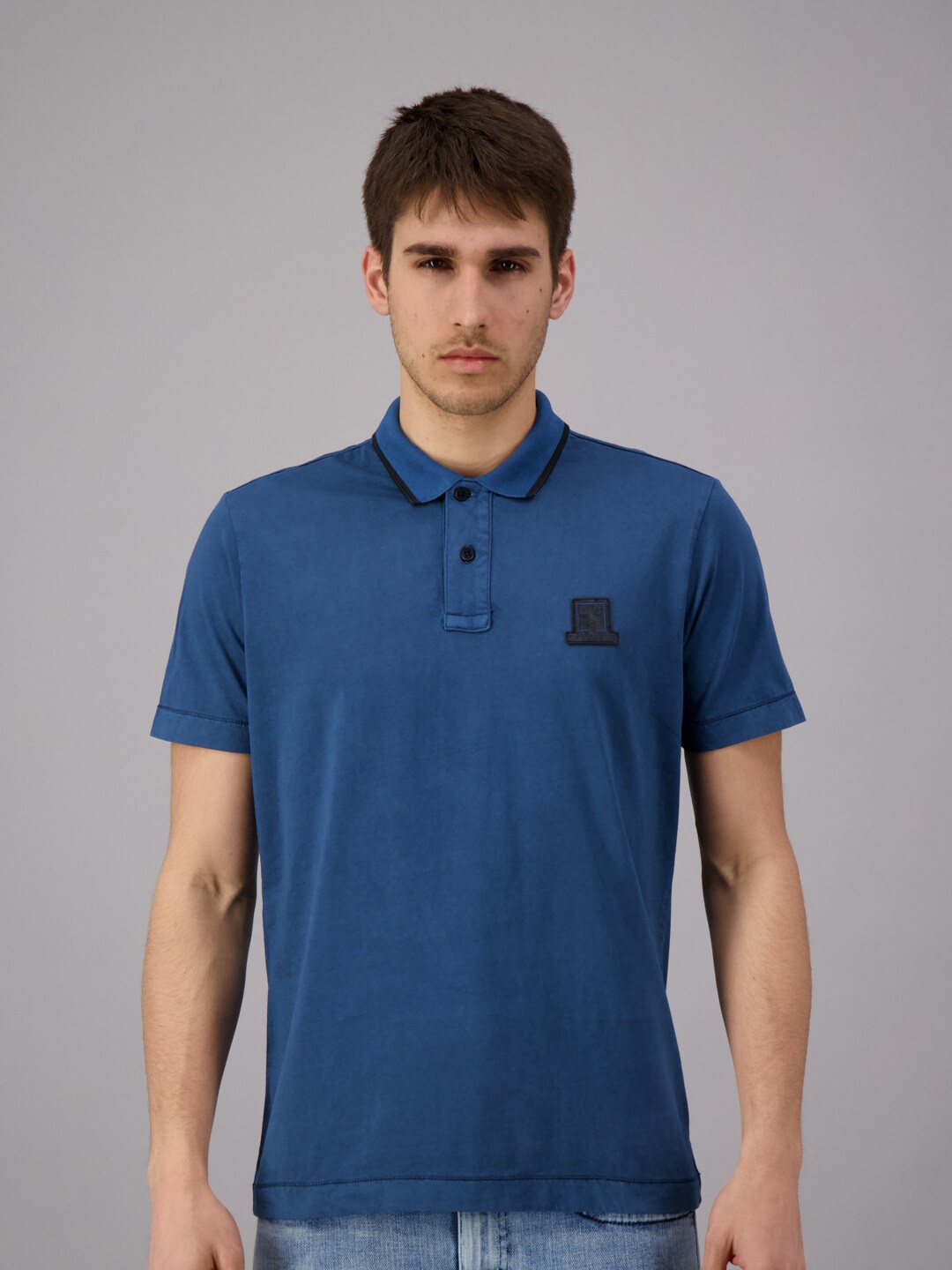 

FREESOUL Men Blue Polo Collar T-shirt